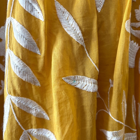 Anthropologie Maeve Vineland Embroidered Midi Skirt Yellow Scalloped Size S - Picture 6 of 15